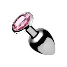 Plug metal grande cristal rosa 10 cm