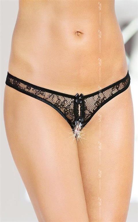 Tanga con abertura y trasera con  transparencias n 2465 negro M-L