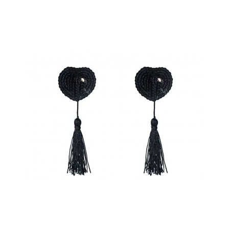 Pezoneras Burlesque GIPSY - Corazón con Pompon Negras Lentejuelas