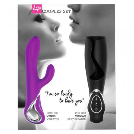 Set recarg. vibrador venus lila + masturbador vulcan negro